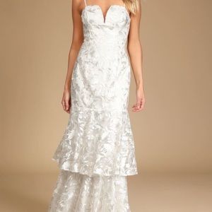 Elegant Ways White Floral Embroidered Tiered Maxi Dress